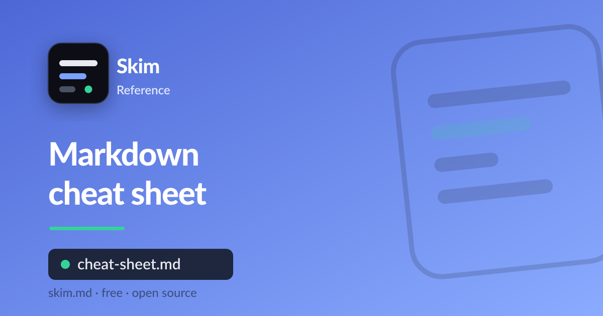 Markdown syntax cheat sheet with rendered examples