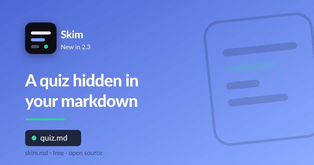 An interactive quiz embedded invisibly in a markdown file, rendered by the Skim viewer