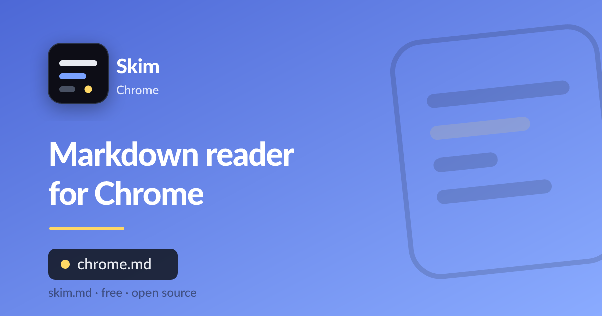Skim, a free markdown reader for Chrome, rendering a .md file