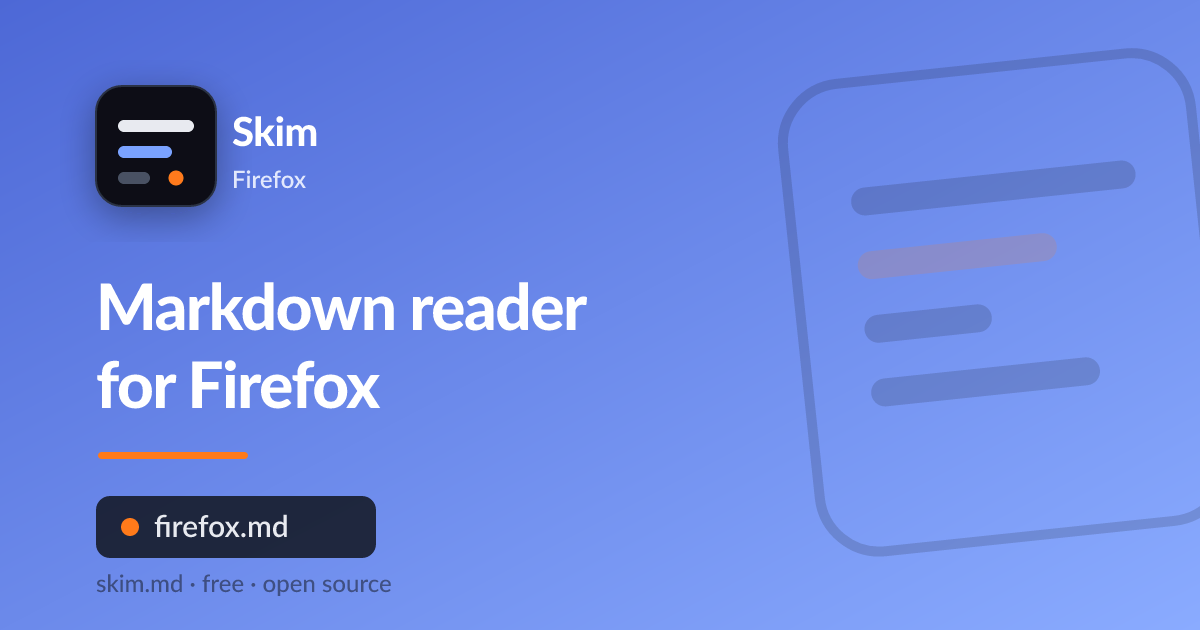Skim, a free markdown viewer for Firefox, rendering a .md file
