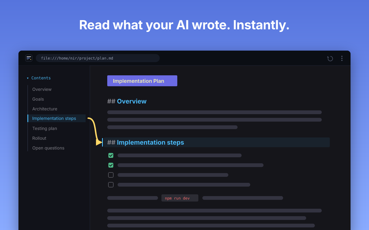 Skim rendering a document with a contents sidebar