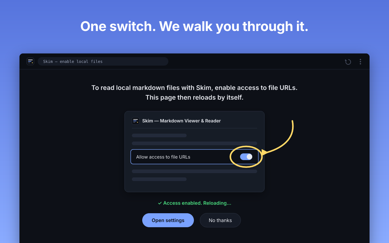 Skim's guided local file-access onboarding