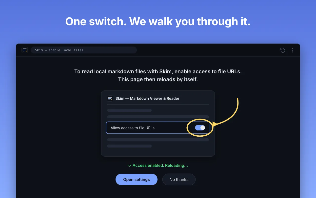 Skim's guided local file-access onboarding